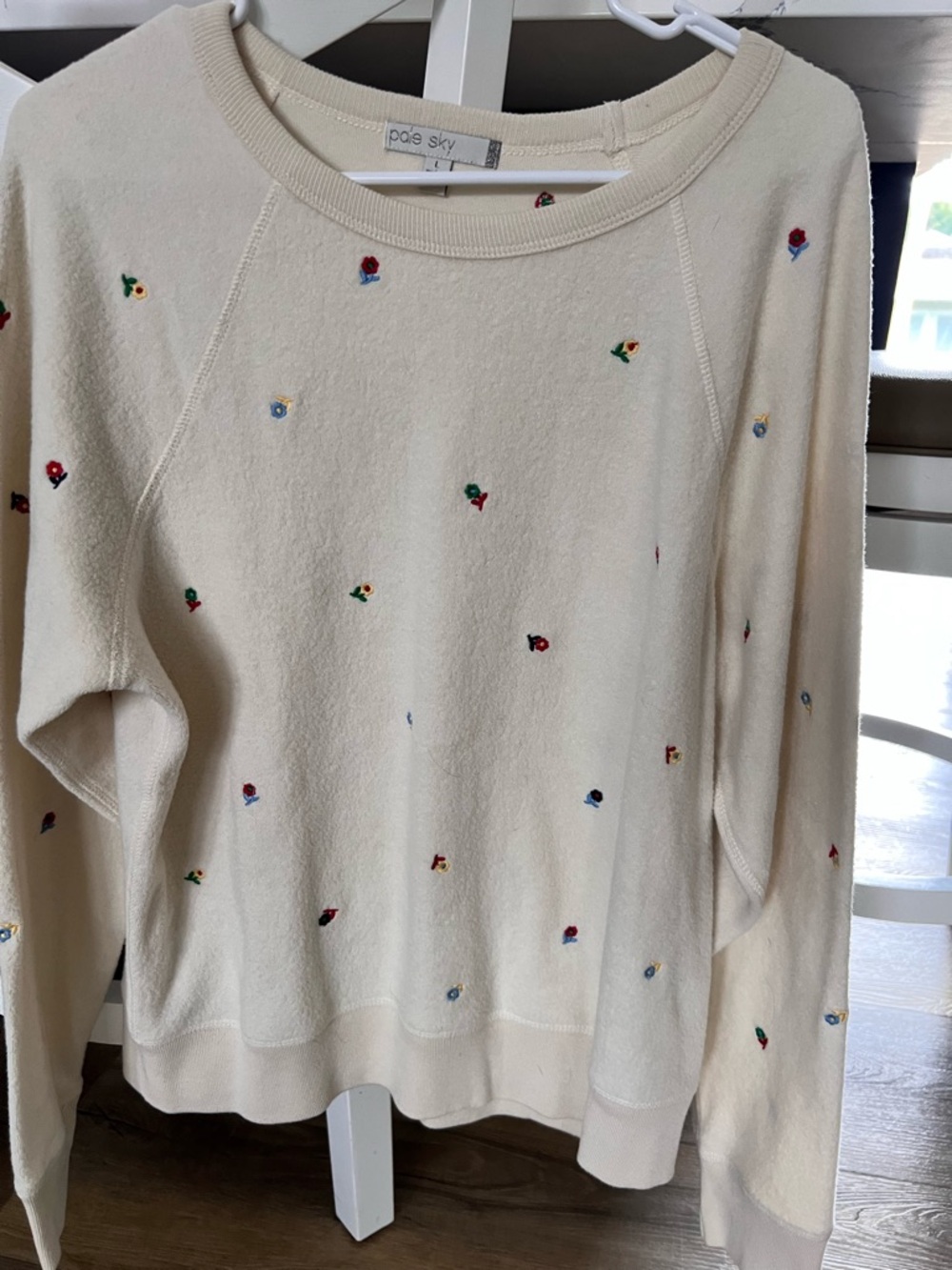 Pale Sky Cream Embroidered Crewneck Sweater